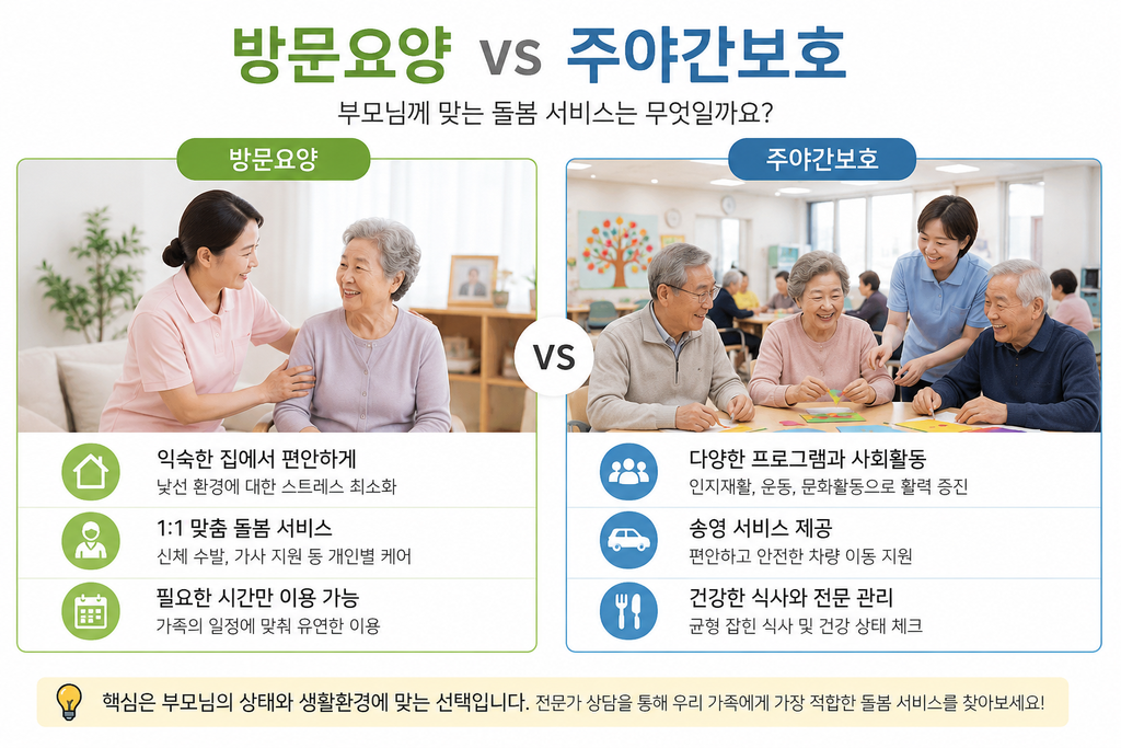 방문요양 vs 주야간보호 차이|부모님 상태별 선택 기준 7가지 썸네일