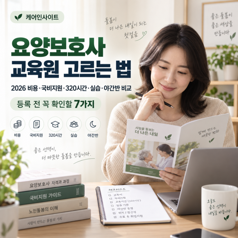 2026 요양보호사 교육원 비용|국비지원·내일배움카드·320시간 교육비·추가비용 총정리 썸네일