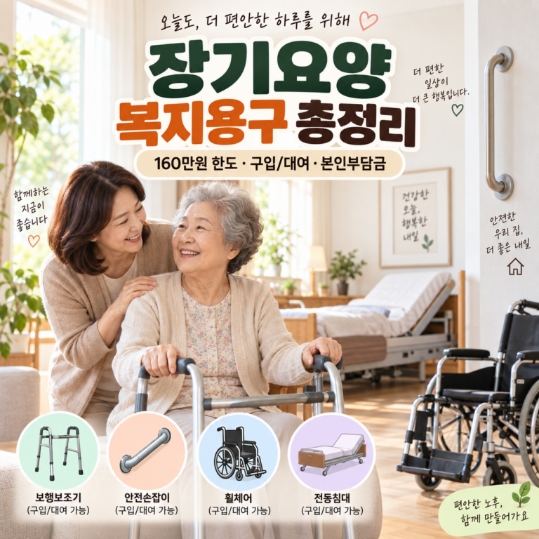 2026 장기요양 복지용구 총정리|연 160만원 한도·구입 대여 품목·본인부담금·급여확인서·사업소 이용방법 썸네일