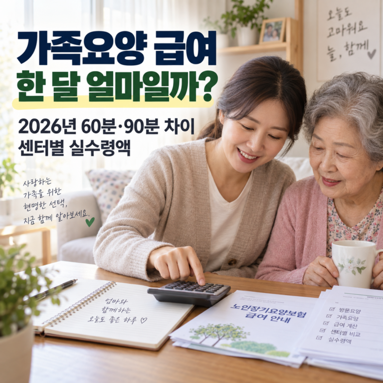 2026 가족요양 급여 한 달 얼마일까? 60분·90분 월급과 센터별 실수령액 차이 썸네일